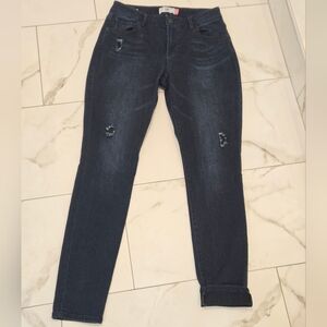 CAbi Women's Dark Blue Distressed Curvy Skinny Jeans Size 8